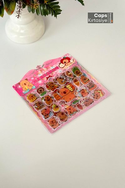 caps anlarınızı paylaştığınız ortağınız Capybara Themed 3D Puff Embossed 56Pcs 2 Sheets Stickers Set – Agenda, Diary, Scrapbook Sticker
