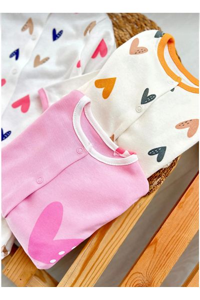 Bamoola Heart Printed 100% Cotton 3-Piece Jumpsuit Set