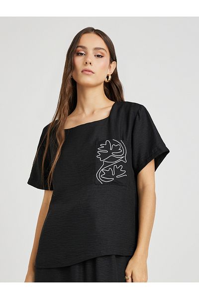 Styli Embroidered Square Neck Top and Drawstring Skirt Co-Ords