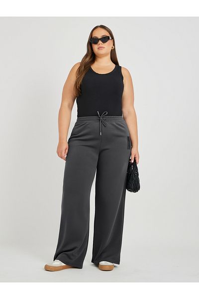 Styli Plus Size Wide Leg Joggers with Drawstring