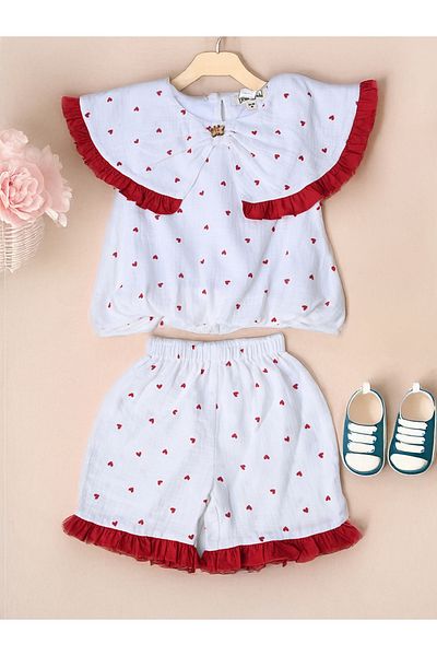 Bella Moda By Styli Printed Ruffled Detail Sleeveless Top and Shorts Set