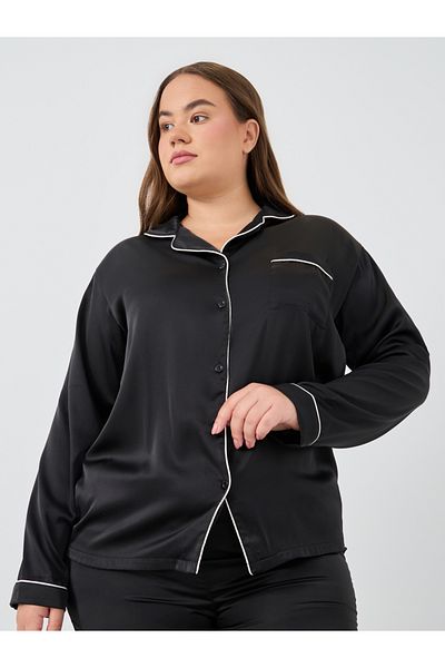 Styli Plus Size Matte Satin Shirt and Pyjama Set