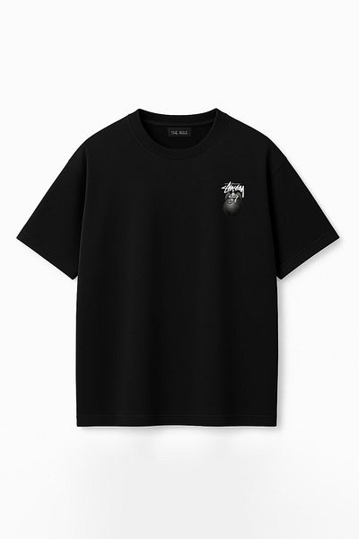 THE RULE Unisex Stüssy Angel Billiard Ball Printed Oversize 100% Cotton Wide Cut Crew Neck T-Shirt Rf0530