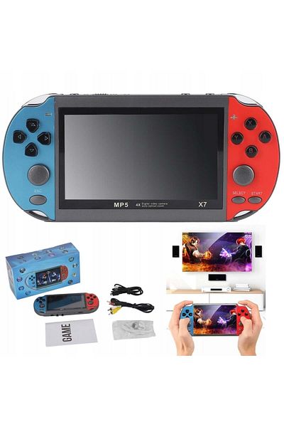 FOXMAG24 X7 portable console, 4.3", 8GB, red/blue, supports 8/16/32/64-bit arcade games