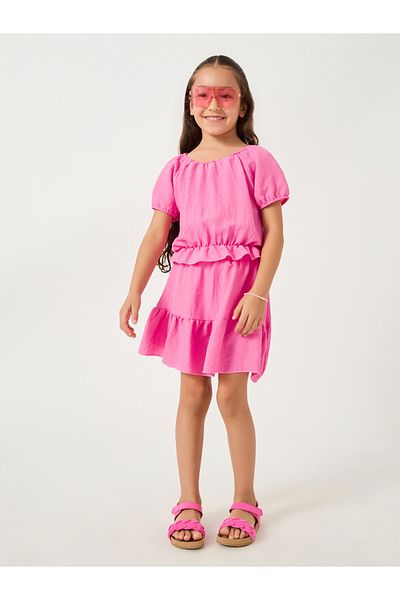 Styli Puff Sleeve Ruffled Hem Top with Skirt Set