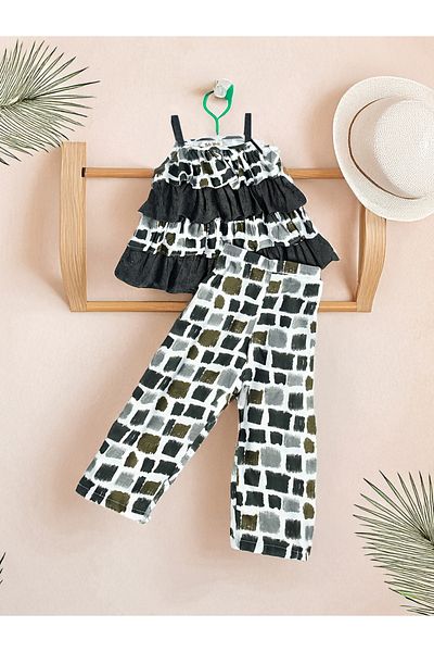 Bella Moda By Styli Printed Layered Strappy Top and Pants Set