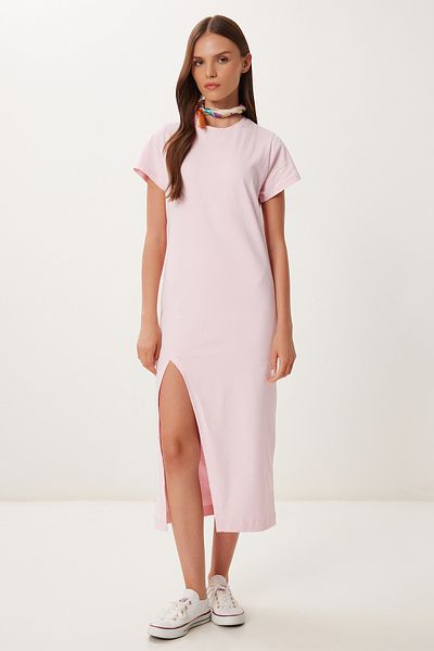 Lovelyİstanbul Slit Flexible Knitted Midi Dress Candy Pink Lub0123