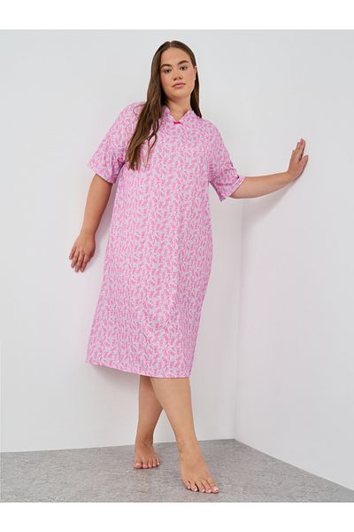 Styli Plus Size Pineapple Print Bow Detail Nightdress