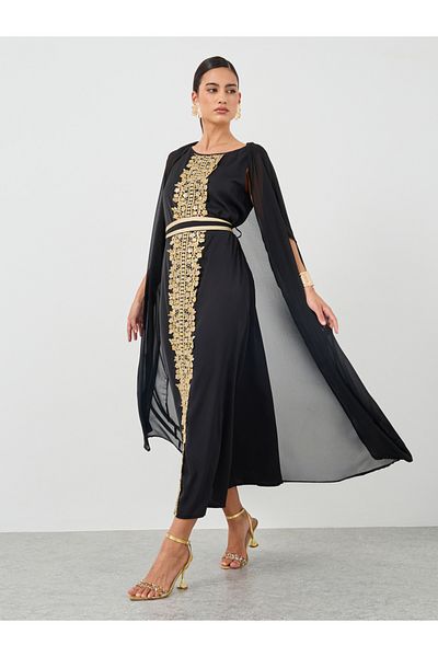 Keenly By Styli Women Lace Detail Maxi Dress with Open Front Kimono Set