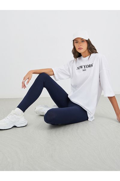 Styli Text Embroidered Oversized T-Shirt and Badge Detail Leggings Co-Ords
