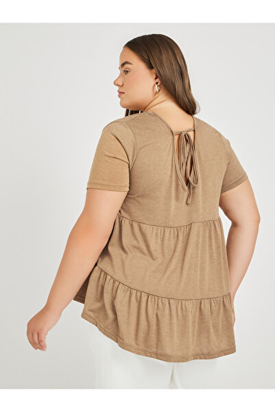 Styli Plus Size Solid Tiered Back T-Shirt with Tie Detail