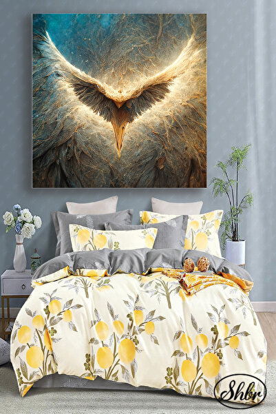 Şehber Tekli Kare Kanvas Duvar Tablosu Salon Yatak Odası Mutfak Kafe Ofis Anka Kuşu İllüstrasyon