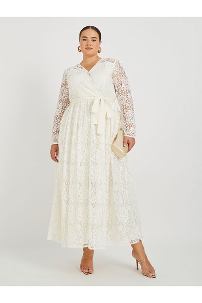 Styli Plus Size Lace Long Sleeves A-Line Maxi Dress