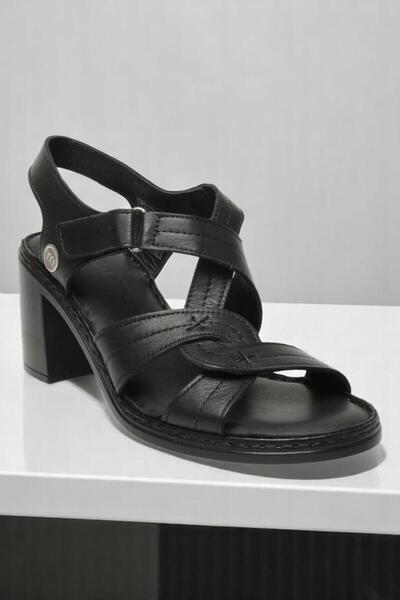Mammamia D25Ys-2505 Black Genuine Leather Full Orthopedic Women's Daily Sandals