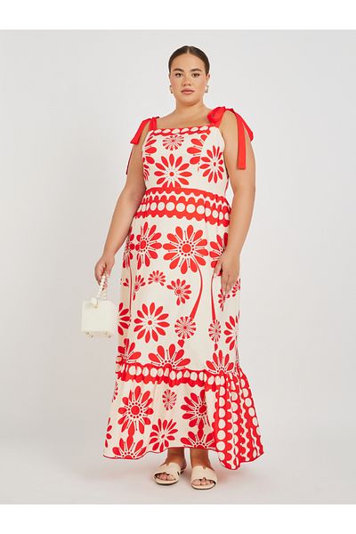 Styli Plus Size Printed Strappy A-Line Maxi Dress