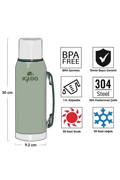IGLOO Legend Botte 1 Liter Classic Thermos Flask Green