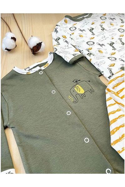 Bamoola Striped and Animal Kingdom Themed 100% Cotton 3-Piece Jumpsuit Set Unisex