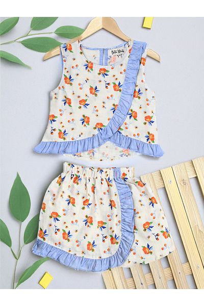 Bella Moda By Styli Floral Print Ruffled Detail Top and Shorts Set