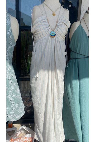 MODAGK Blue Striped Linen Jumpsuit