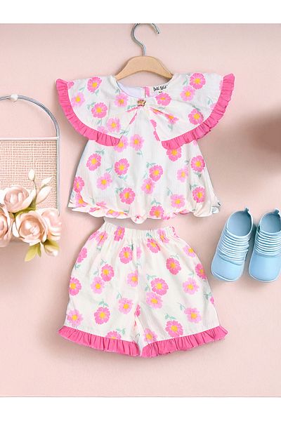 Bella Moda By Styli Printed Ruffled Detail Sleeveless Top and Shorts Set