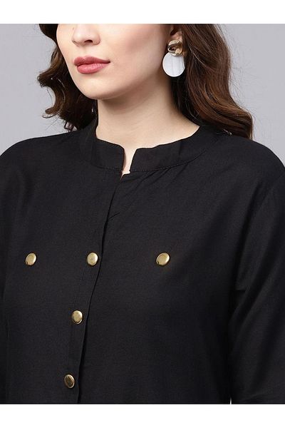 Ishin By Styli Solid Buttoned Kurta with Striped Trousers Set