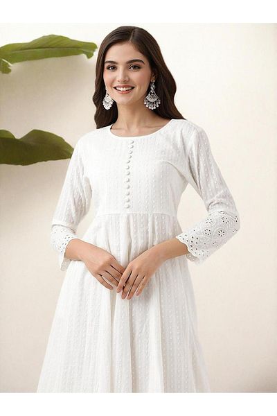 Ishin By Styli Lace Buttoned A-Line Kurta with Trousers Set
