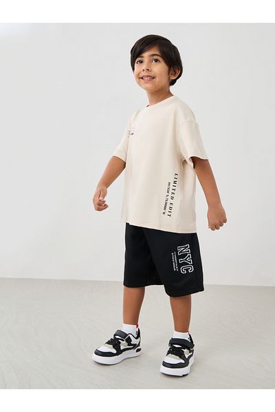 Styli Boys Typography Print Oversized T-Shirt and Shorts Set