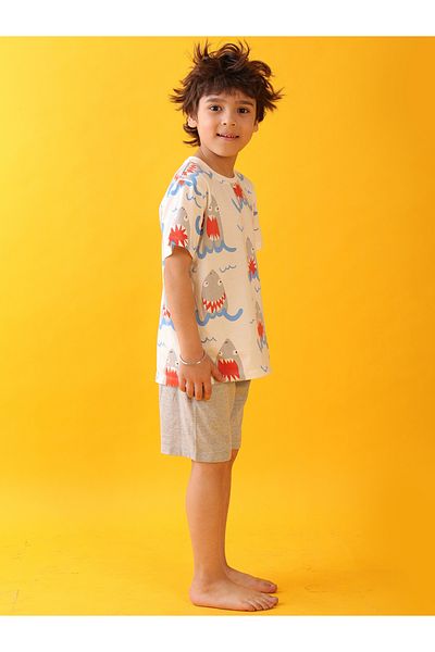 Anthrilo By Styli All-Over Shark Print Short Sleeve T-Shirt and Shorts Set