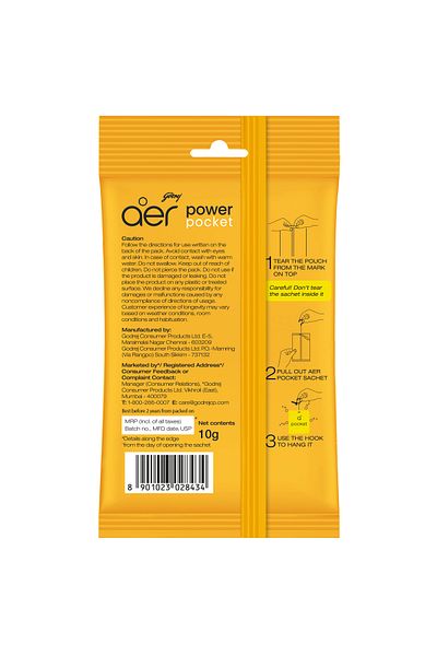 Godrej Aer Power Pocket Bathroom Fragrance -Bright Tangy Delight, 10g
