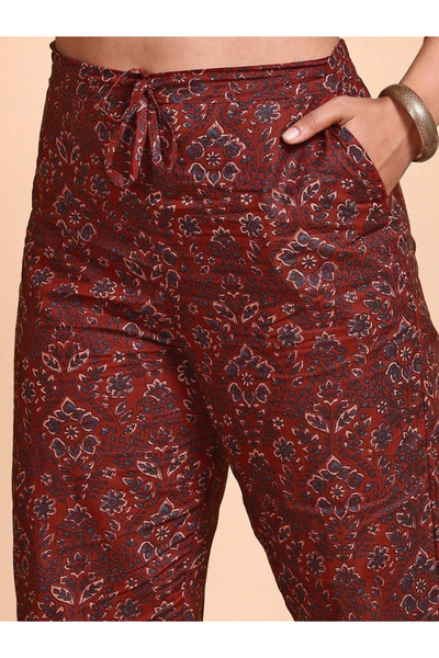 Ishin By Styli Floral Print Cotton Kurta with Trousers and Dupatta Set