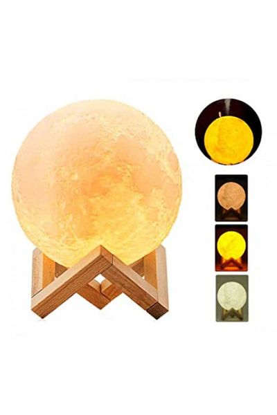 FOXMAG24 Lampă Luna cu difuzor de aromaterapie, imprimată 3D, 3 lumini, control tactil, suport din lemn