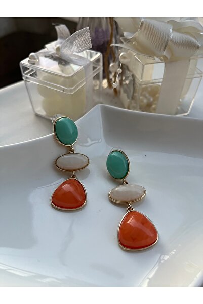 Metal أقراط متدلية ثلاثية من الحجر الملون - مزيج أبيض نعناع برتقالي