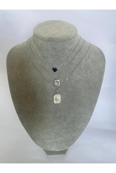 Judas Takı Triple Combination Necklace Pole Star Heart Plate Heart