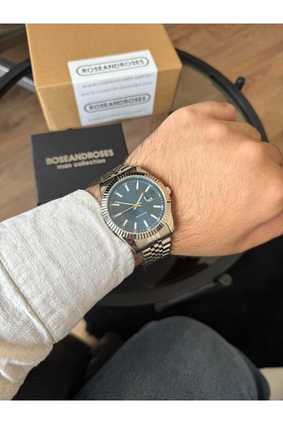 RoseandRoses Ronan New Season Men's Wristwatch with Calendar Silver (Navy Blue Dial)
