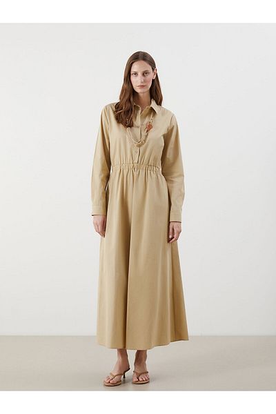 LC Waikiki Shirt Collar Poplin Waist Seated Dress