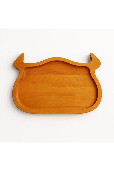 AR&MA WOOD Natural Wooden Steak Serving Plate with Bull Horns