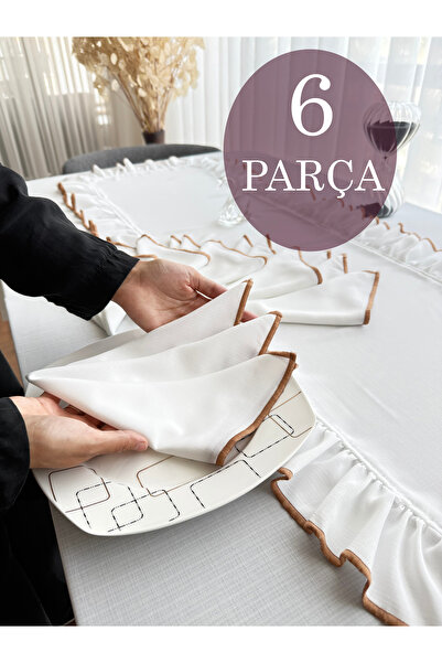 ARS DT Biyeli Görünümlü Beyaz Doğal Keten 6 'lı Sunum PEÇETESİ Takımı
