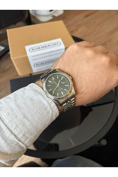 RoseandRoses Brutus New Season Men's Wrist Watch with Calendar Silver (Green Dial)