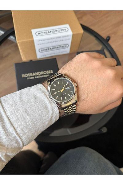 RoseandRoses Brutus New Season Men's Wrist Watch with Calendar Gold-Silver (Black Dial)