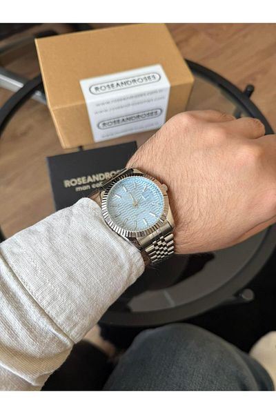 RoseandRoses Brutus New Season Men's Wrist Watch with Calendar Silver (Light Blue Dial)