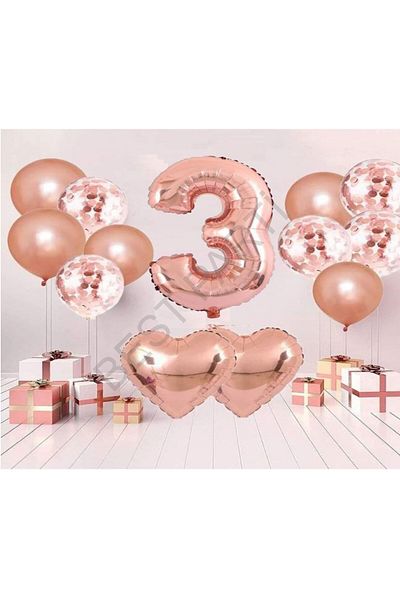 BEST PARTİ DOĞUM GÜNÜ PARTİ SÜSLERİ 3 Year Birthday Party Set Rosegold