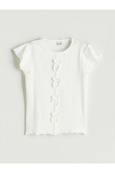 LC Waikiki Crew Neck Bow Detailed Girl's Crop T-Shirt