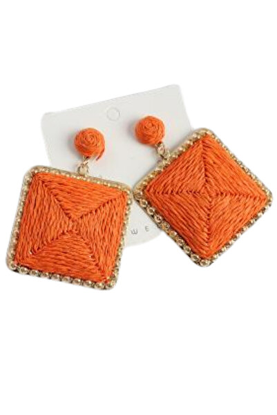 Waves And Pebbles Orange Square Earrings