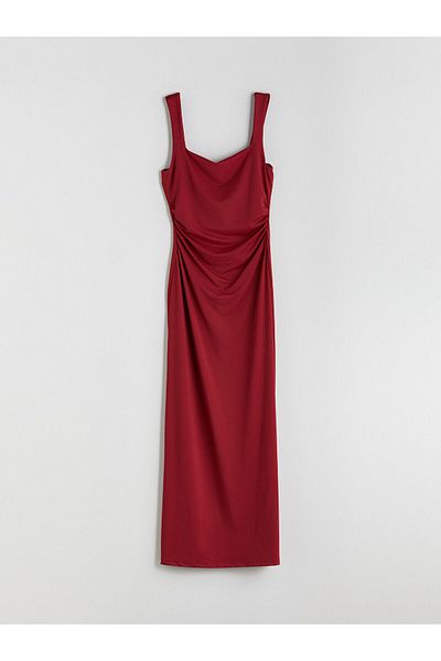LC Waikiki Square Neck Gathered Bodycon Dress