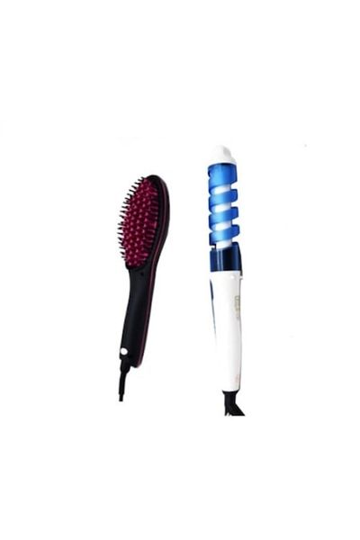 FOXMAG24 electric curling iron and brush set, for curls and straightening hair, 2 pieces