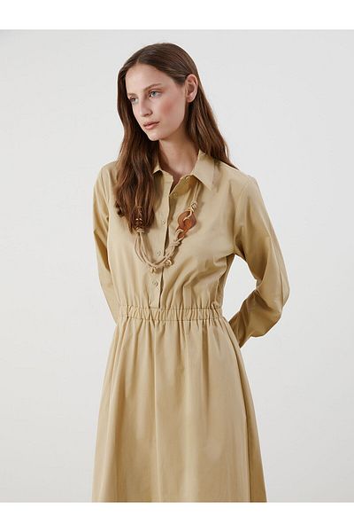 LC Waikiki Shirt Collar Poplin Waist Seated Dress
