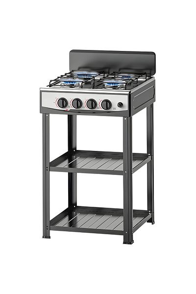 Cady One 4-burner gas stove with automatic ignition and removable storage rack stainless steel