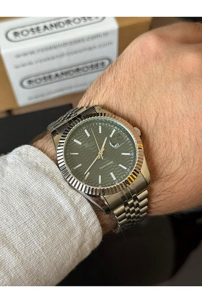 RoseandRoses Brutus New Season Men's Wrist Watch with Calendar Silver (Green Dial)