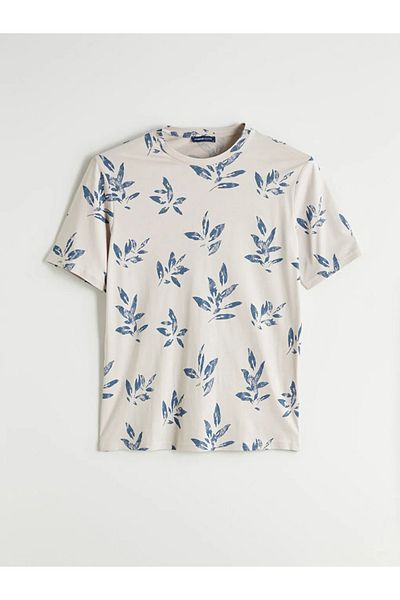 LC Waikiki Lcwaikiki Classic Beige Crew Neck Printed Combed Cotton Men's T-Shirt