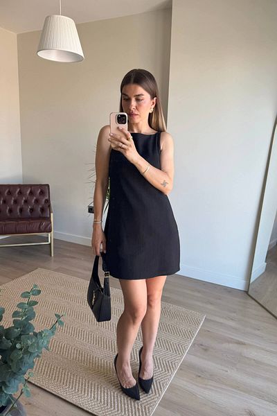 Sue Store Rochie neagră din in premium, căptușită cu bretele